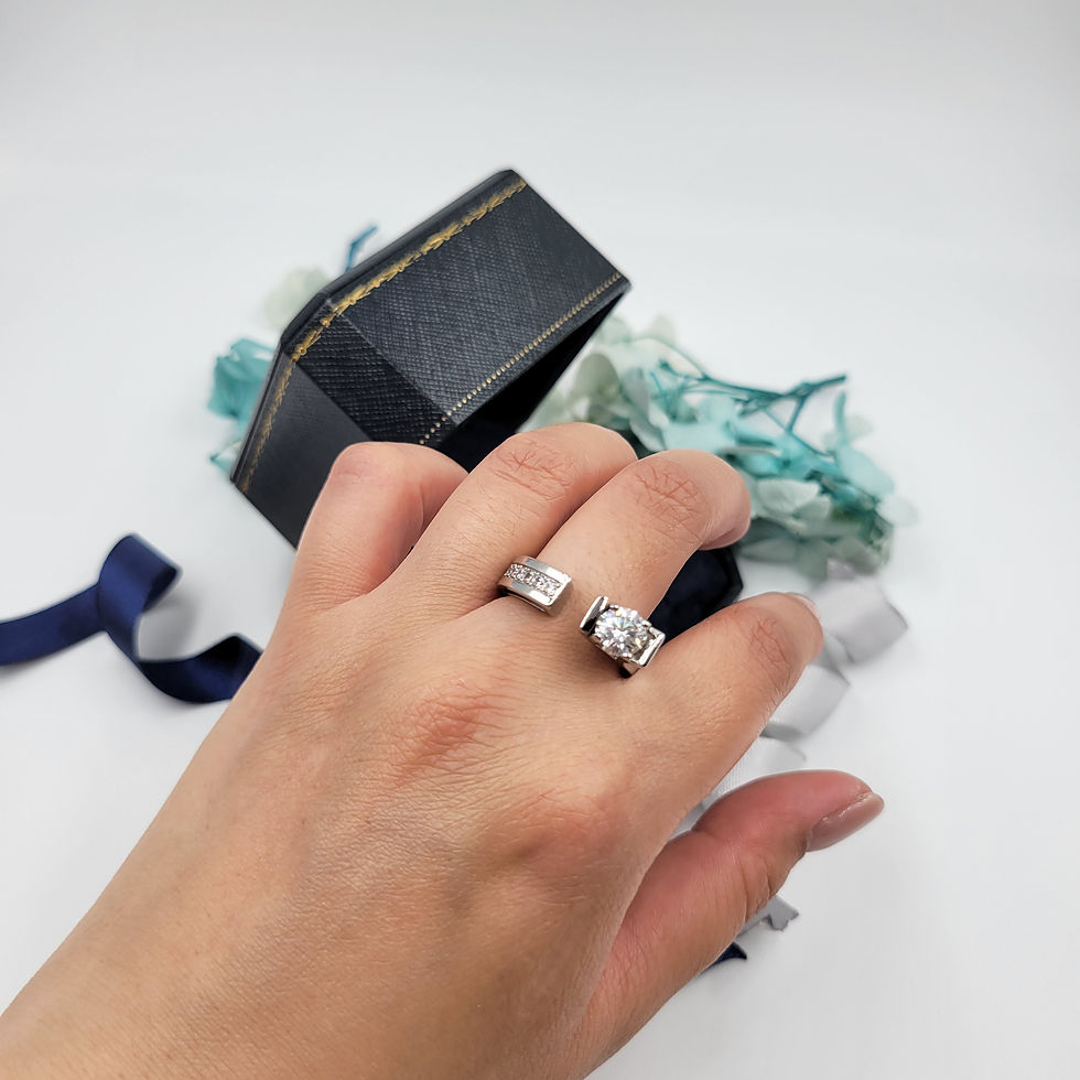 Thumbnail: MR286 - 1 Carat Round Cut Moissanite U-Shaped Open Ring - 1卡圓形莫桑石U形上開口戒指