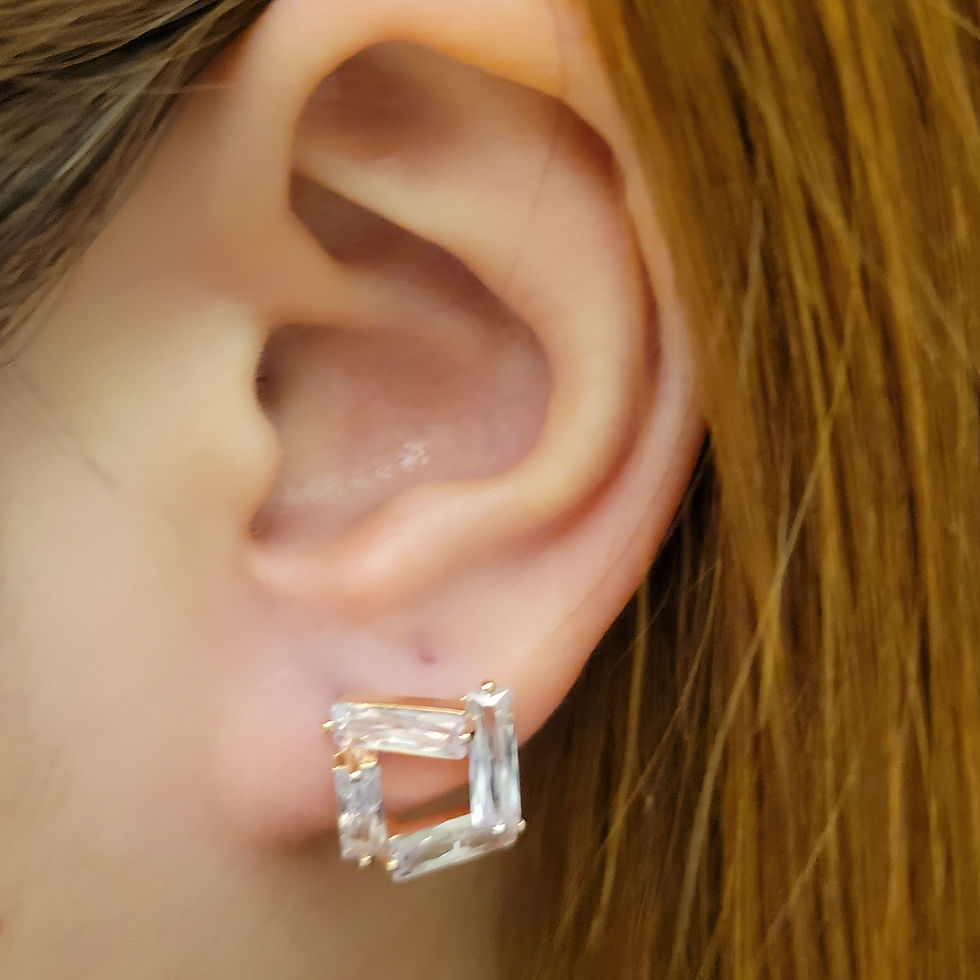 Thumbnail: ME99 - Rose Gold Baguette Cubic Zirconia Geometric Earrings - 玫瑰金鋯石幾何耳環