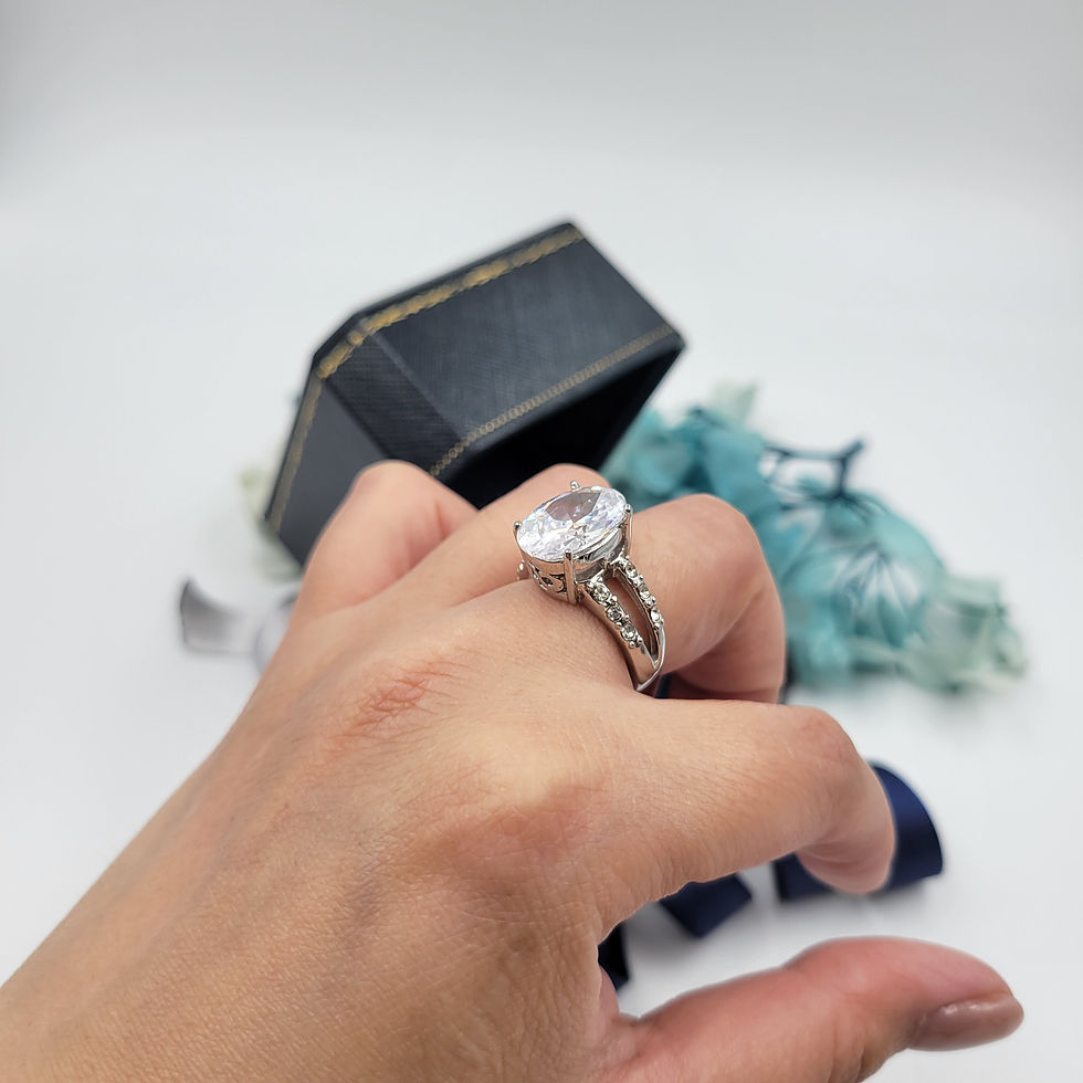 Thumbnail: MR302 - 5 Carat Oval Cut Moissanite Pave Ring -5卡橢圓形莫桑石伴碎鑽戒
