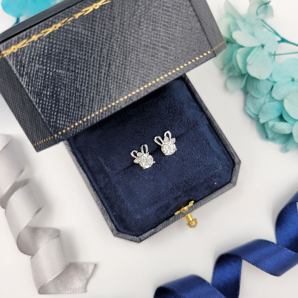 ME119 -2 Carat Round Cut Moissanite Rabbit Stud Earrings - 2卡圓形莫桑石蝴蝶結兔仔耳釘