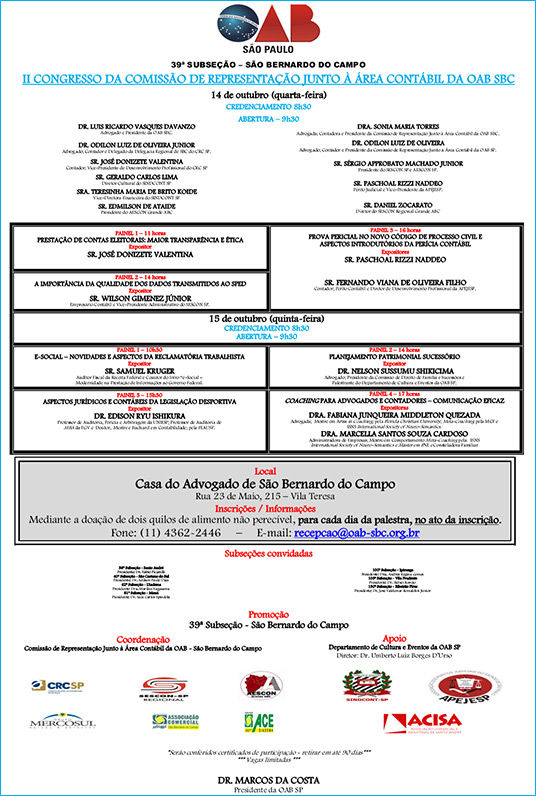II CONGRESSO DA COMISSÃO DE REPRESENTAÇÃO JUNTO À ÁREA CONTÁBIL DA OAB-SBC