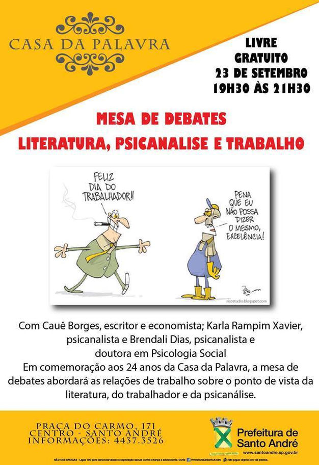 Mesa de Debates na cidade de Santo André na Casa da Palavra será imperdivel.