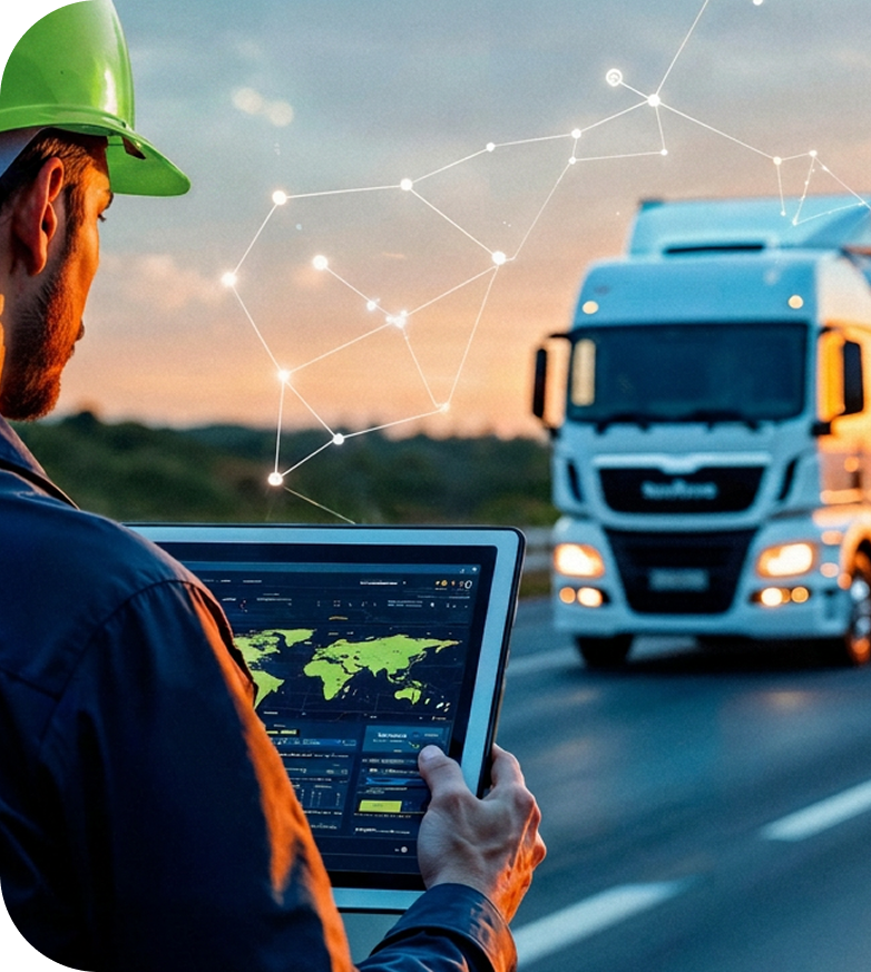 monitoring-truck-fleet-movement-with-tablet-efficient-coordination-logistics-manager39s-ro