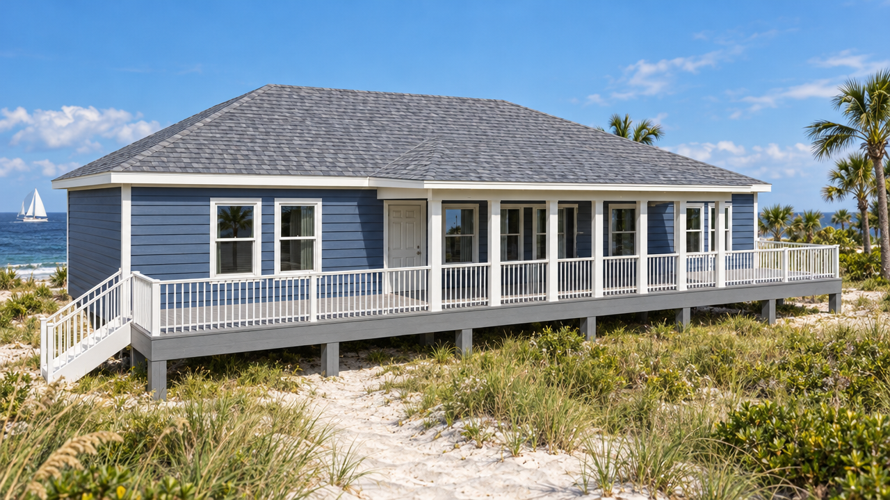 The Sapello home plan exterior rendering at dusk by Quality Family Homes in Florida & Georgia