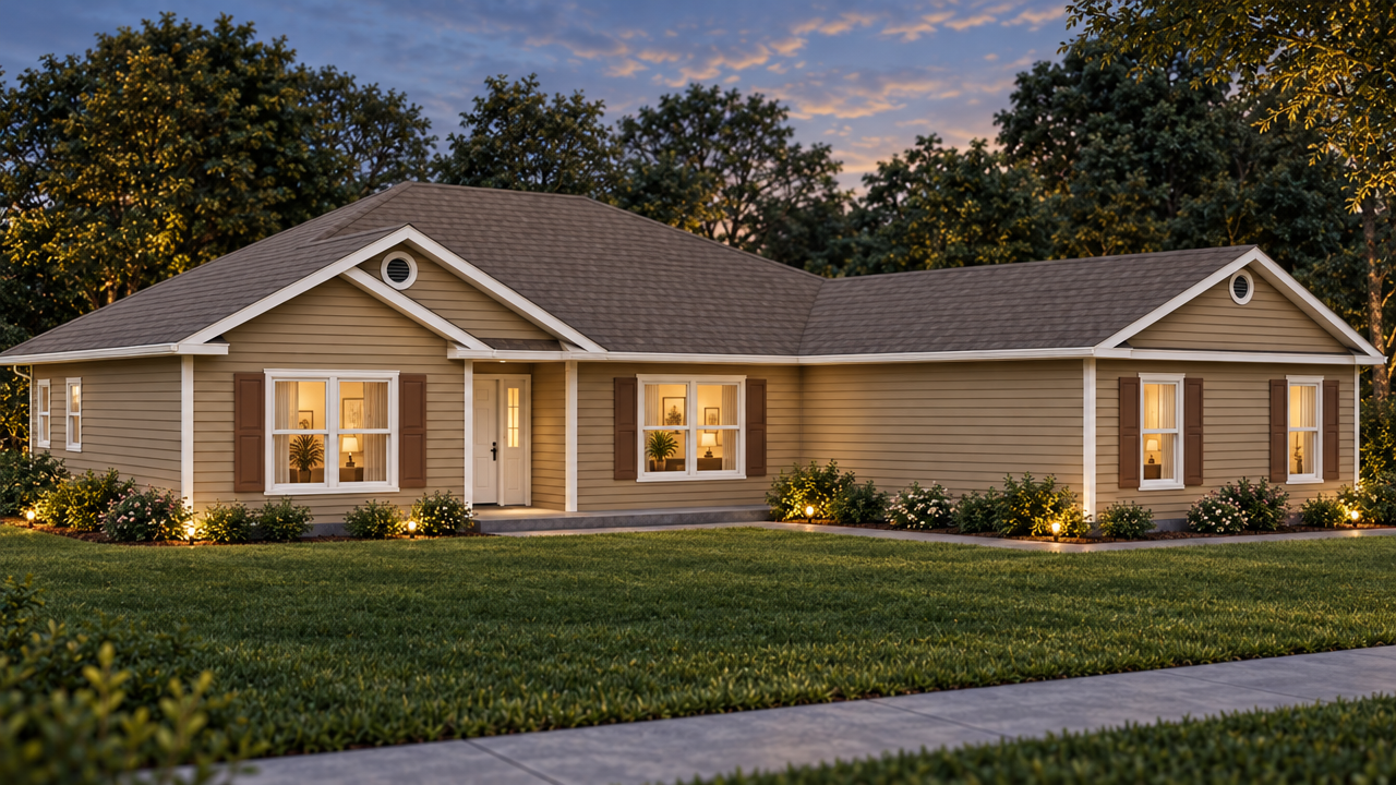 The Forsyth home plan exterior rendering at dusk by Quality Family Homes in Florida & Georgia