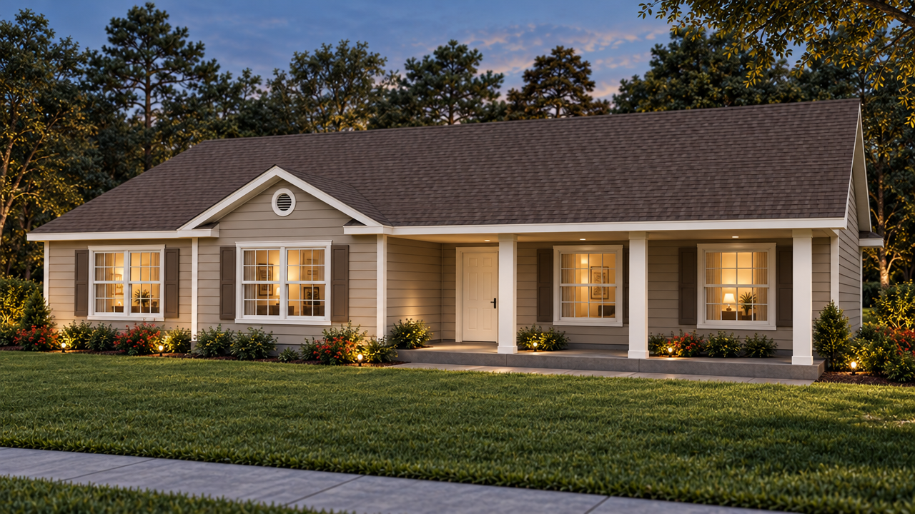 The Brunswick home plan exterior rendering at dusk by Quality Family Homes in Florida & Georgia
