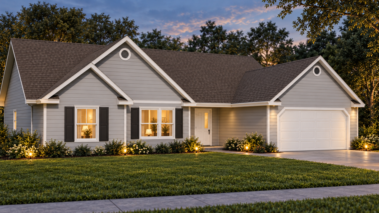 The Chipley home plan exterior rendering at dusk by Quality Family Homes in Florida & Georgia