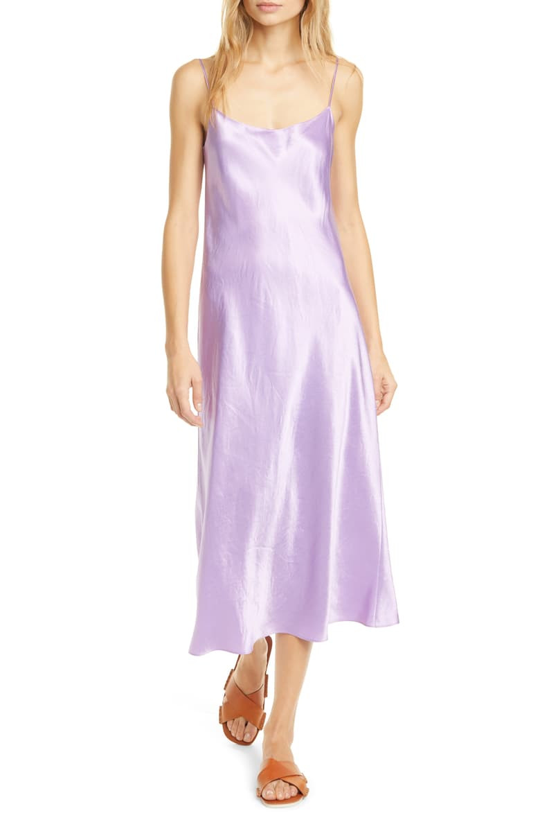 VINCE Satin Midi Slipdress, Main, color, VERBANA