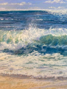 A pastel painting of parting waves in the ocean