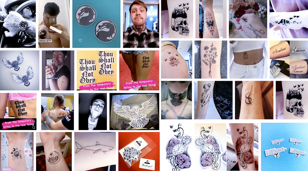 Collection of InkBound Custom Temporary Tattoo customers showing off their water transfer tattoos