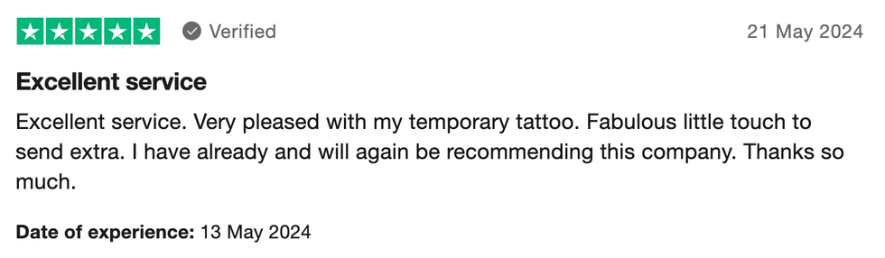 Trustpilot review screenshot where a customer mentions an amazing experience thanks to prompt delivery