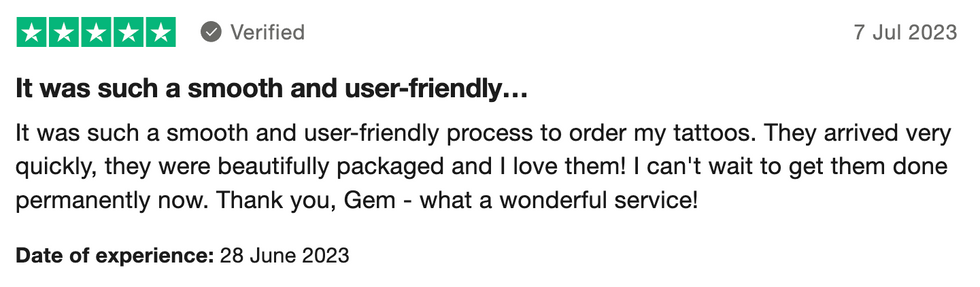 Image of a Trustpilot review commending the company's dedication to customer satisfaction and fast responses