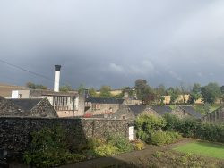 Glendronach distillery, in that moody weather most Scottish distilleries are viewed through.