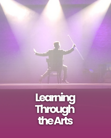 Performer conducting on stage under theater lights, representing arts-based learning and creative education programs