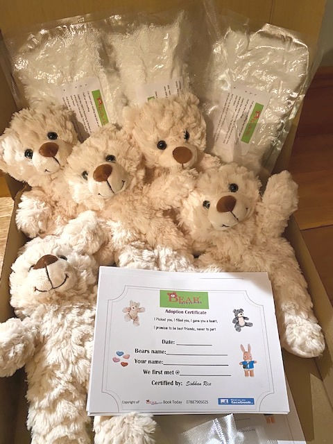 Thumbnail: 5 white teddy bears with adoption certificates