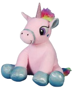 Pink and blue unicorn teddy bear with rainbow mane