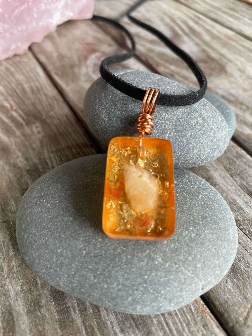 Thumbnail: 🧡 Orange Calcite Orgone Pendant - Med teardrop