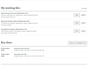 Saved working files and key dates in the Directors Kit
