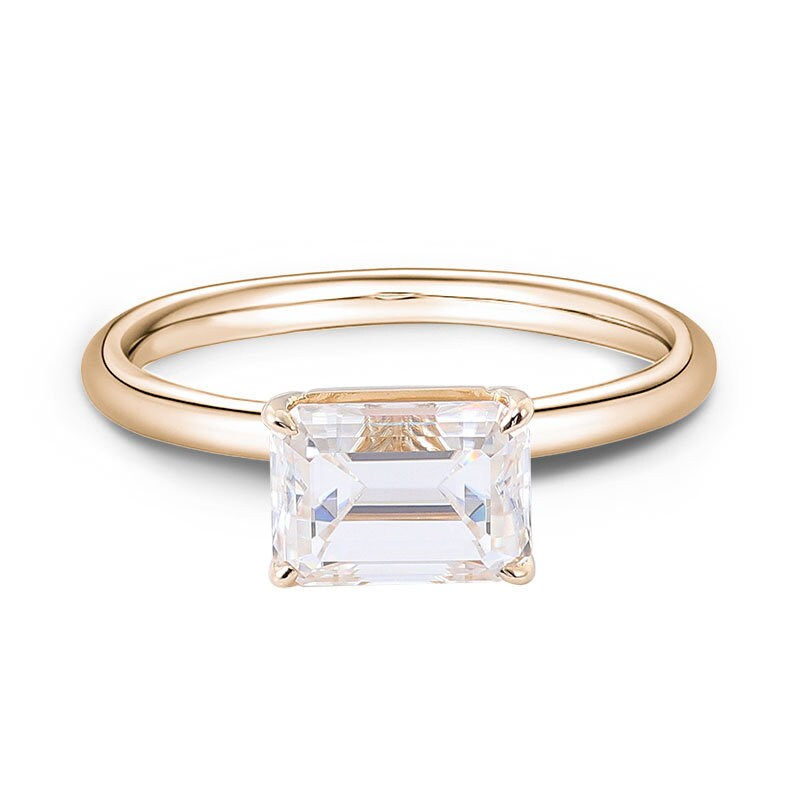 Thumbnail: 2.25 Carat East to West Emerald Cut Moissanite Engagement Ring