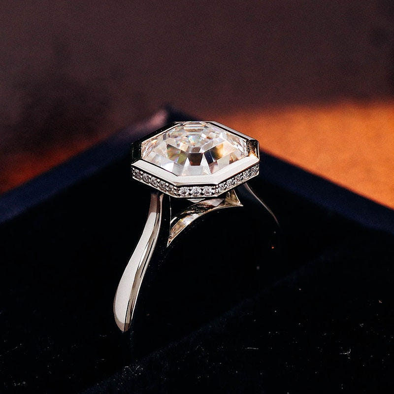 Thumbnail: 3.00 CT Asscher Cut Diamond Engagement Ring - Moissanite Diamond Ring