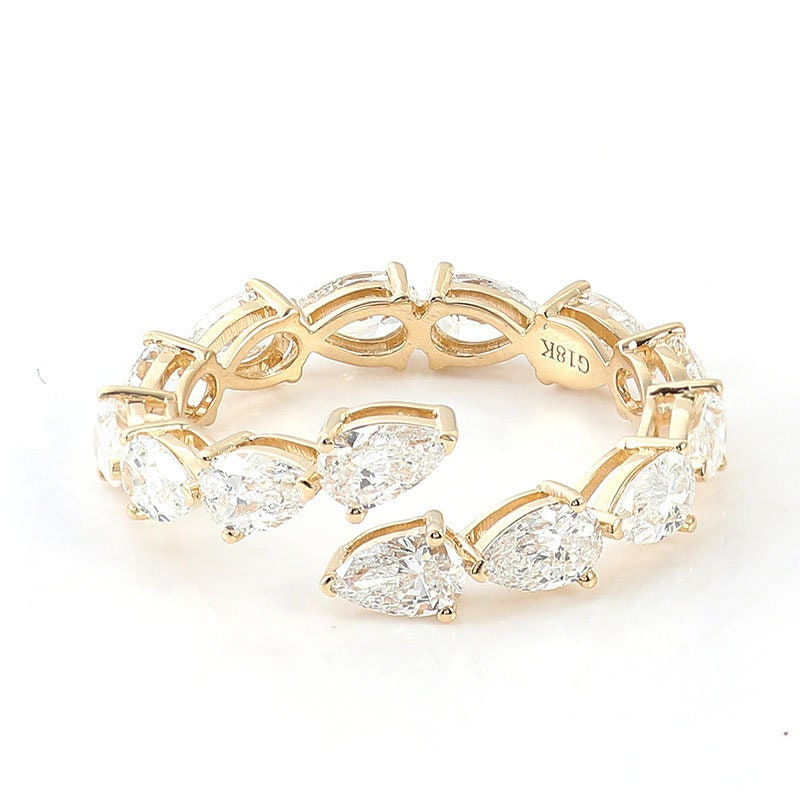 Thumbnail: Pear cut Moissanite wedding band women Yellow Gold Unique Full eternity Ring