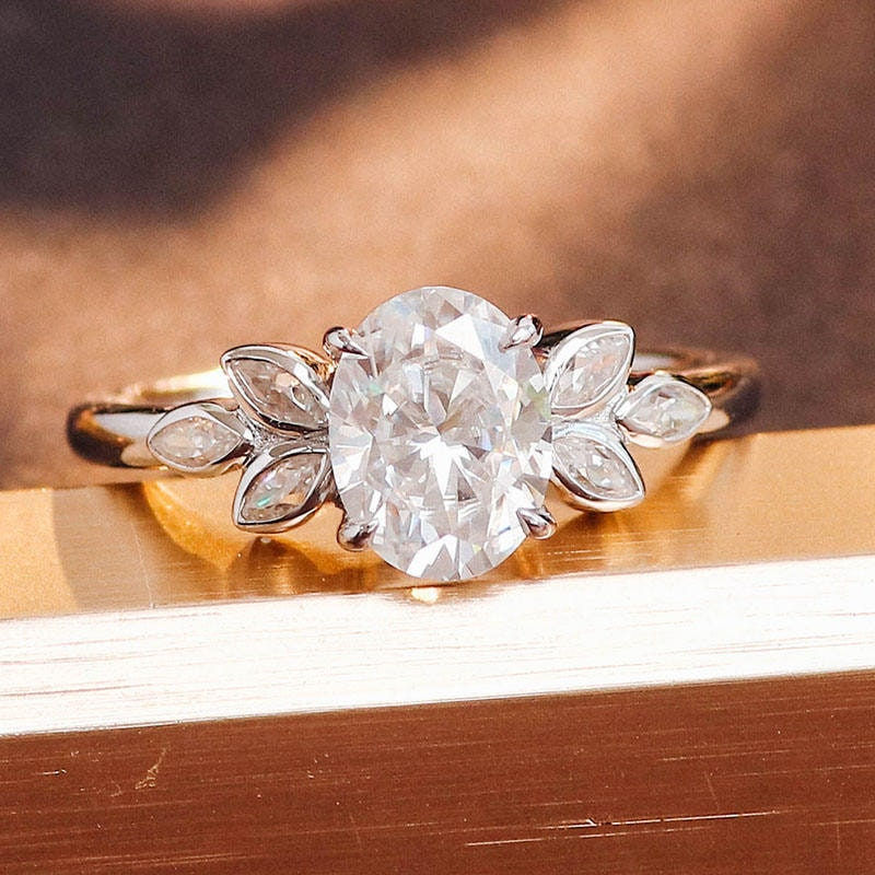 Thumbnail: 2.50 CT Oval Moissanite Engagement Gold Ring Oval Cut Wedding Ring