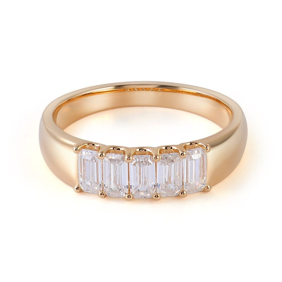 Thumbnail: Emerald Eternity Wedding Band VVS moissanite Diamond Engagement Ring