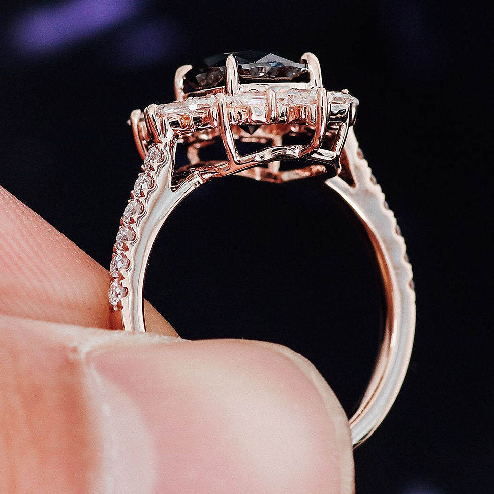Thumbnail: 2 Carat Cushion Moissanite Black Flower Cluster Black Diamond Moissanite Ring