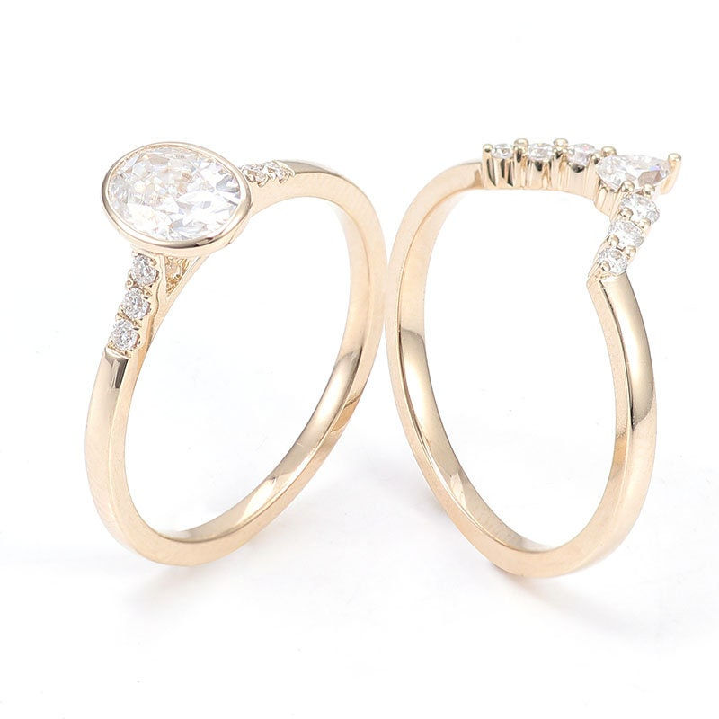 Thumbnail: 2.22 CT Oval Cut Moissanite Engagement Ring Set,14K Solid Gold Ring Set