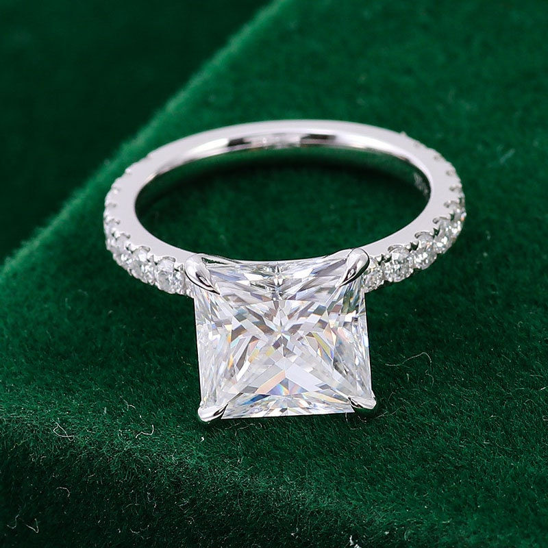 Thumbnail: Knife Edge Princess Cut Moissanite Engagement Ring, 3 Carat Solitaire Ring