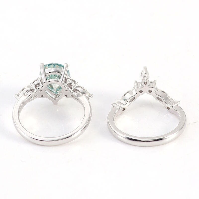 Thumbnail: Pear Moissanite Wedding Ring Set, Engagement Ring Set,14K Solid Gold Ring