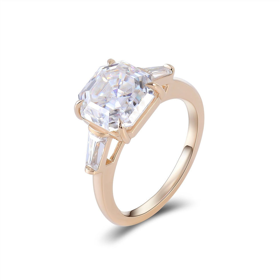 Thumbnail: 9x9 mm Asscher Cut Three Stones DEF VVS Diamond Moissanite Engagement Ring