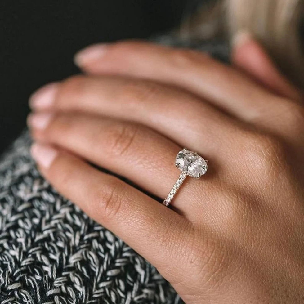 Thumbnail: 2 Carat Oval Moissanite Engagement Ring,Oval Diamond Ring,Oval Solitaire Ring