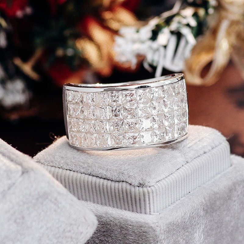 Thumbnail: Moissanite Eternity White Gold Wedding Band, Princess Cut Moissanite Ring