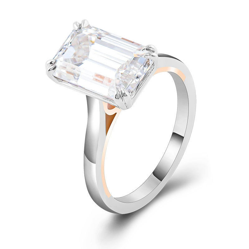 Thumbnail: Emerald Colorless Moissanite Emerald Engagement Ring, Stacked Wedding Ring