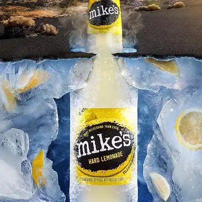 Conceptual product advertising photography of beverage brand Mike's Hard Lemonade