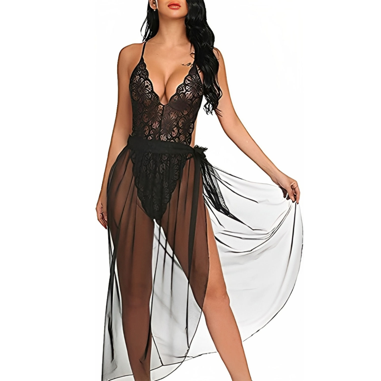 The Lace & Mesh Wrap Babydoll