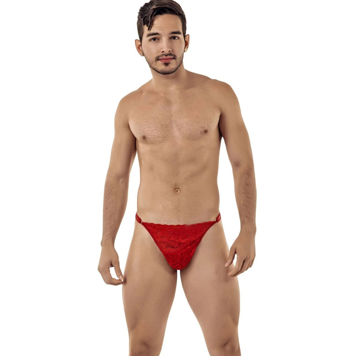 Men's Lycra Lace Free Size Thong Underwear (Red and Royal Blue)