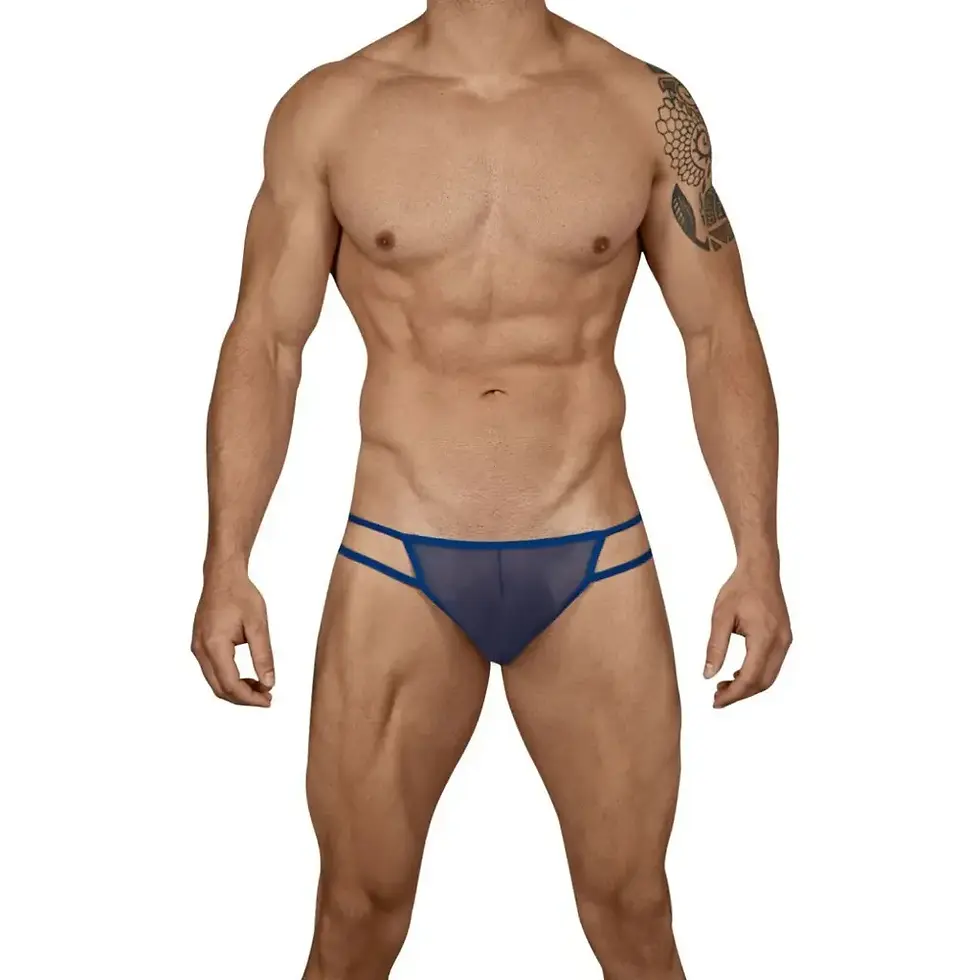 Thumbnail: Men's Black and Red Power Net Free Size Thong Underwear