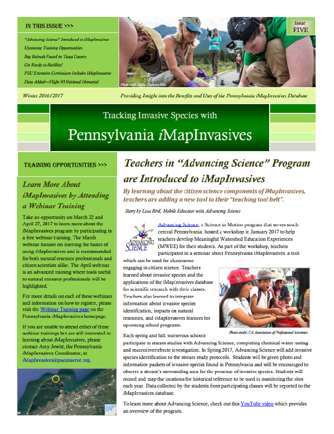 Pennsylvania iMapInvasives newsletter (Issue 5, Winter 2016/2017)