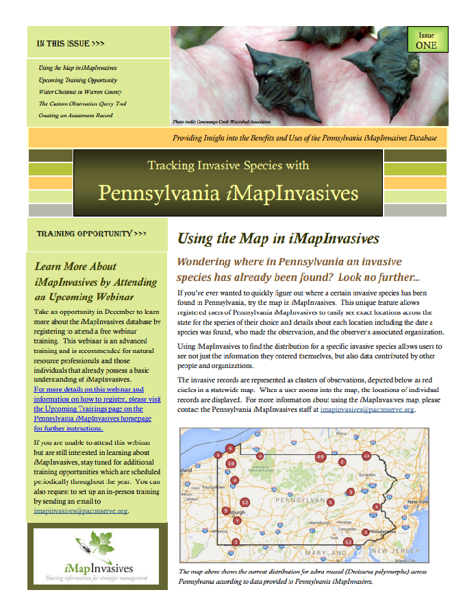 Pennsylvania iMapInvasives newsletter (Issue 1, Fall 2015)