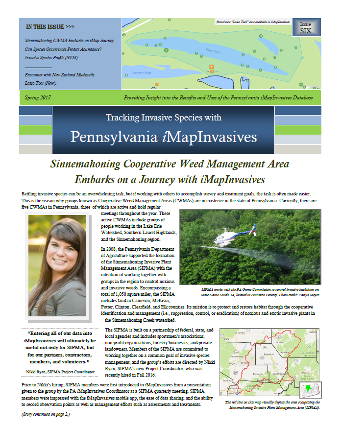 Pennsylvania iMapInvasives newsletter (Issue 6, Spring/Summer 2017)