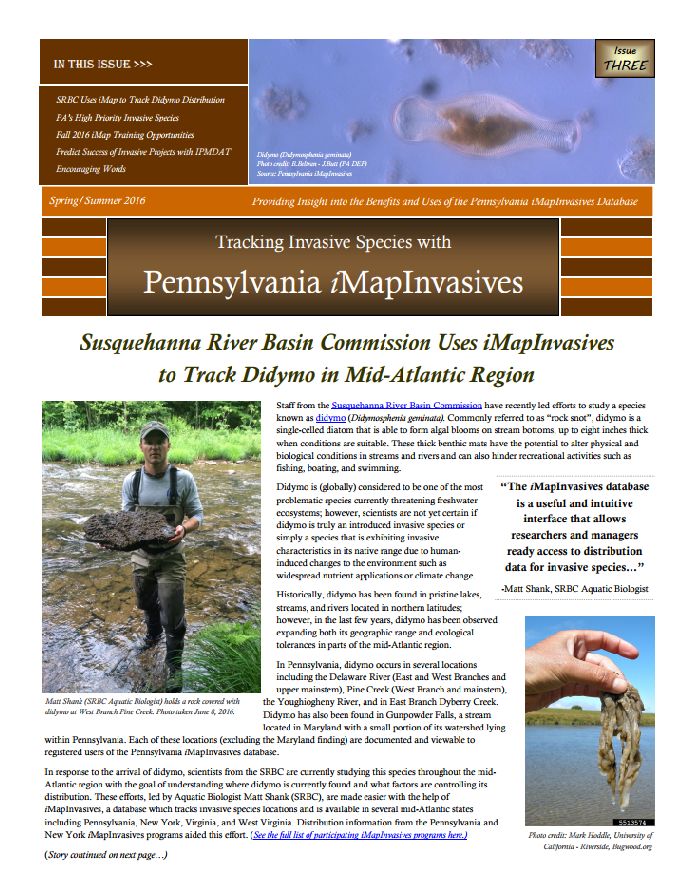 Pennsylvania iMapInvasives newsletter (Issue 3, Spring/Summer 2016)