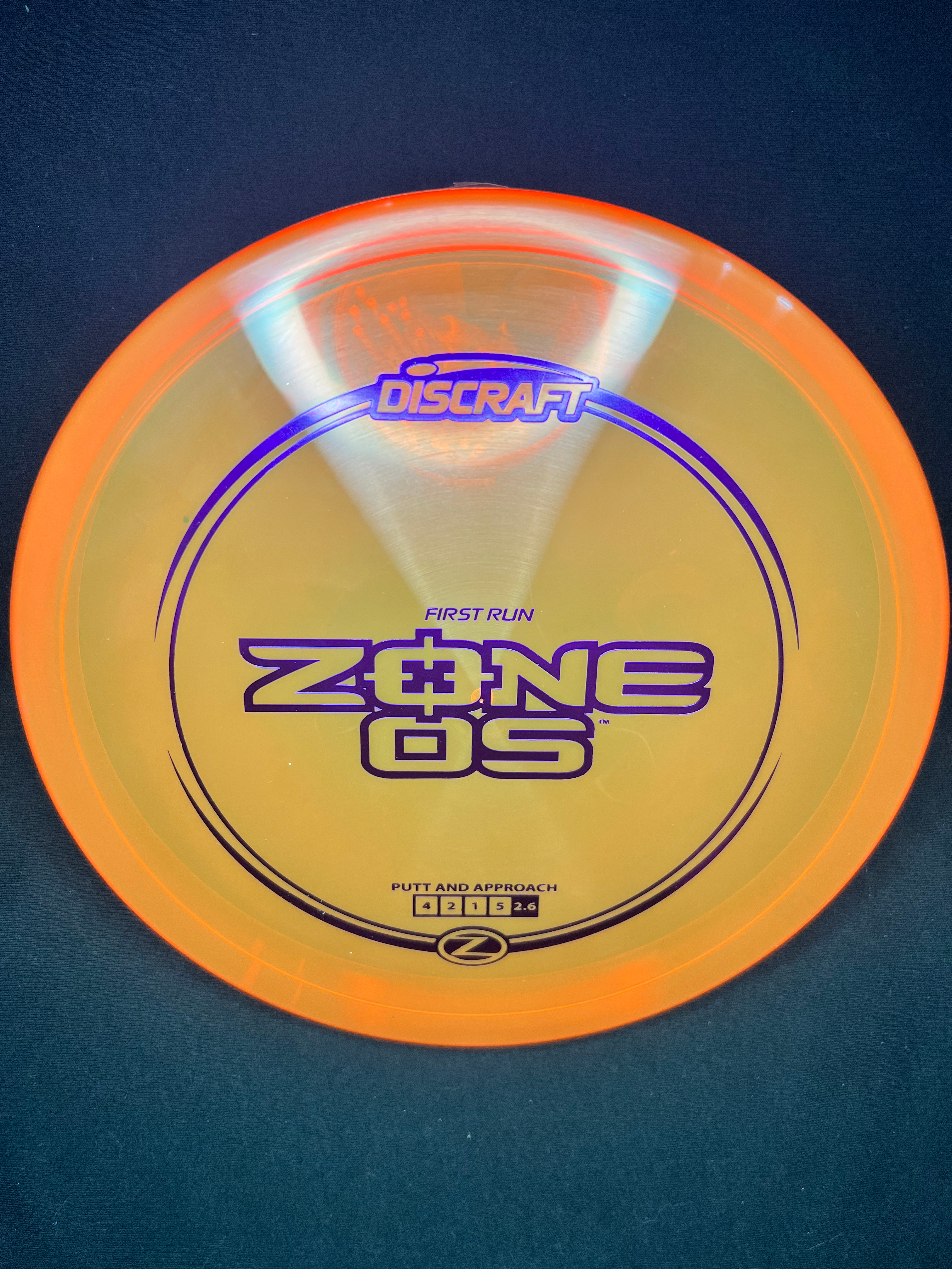 Max Weight First Run Discraft Zone OS- Burnt Orange w/ Purple Stamp