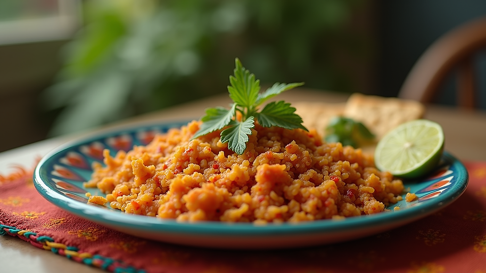 Eye-level view of a traditional Mexican dish served on a colorful plate