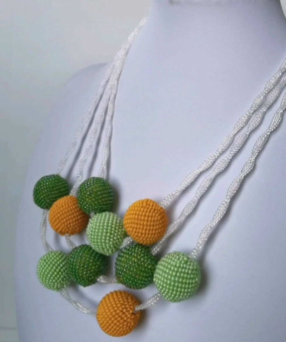 Thumbnail: Green orange original beaded necklace