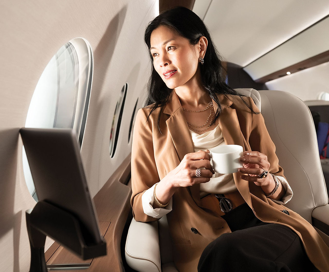 All-new seats from our handcrafted collection convert into ergonomic beds. Seats are optimally positioned beside our iconic windows and near tactile cabin controls.