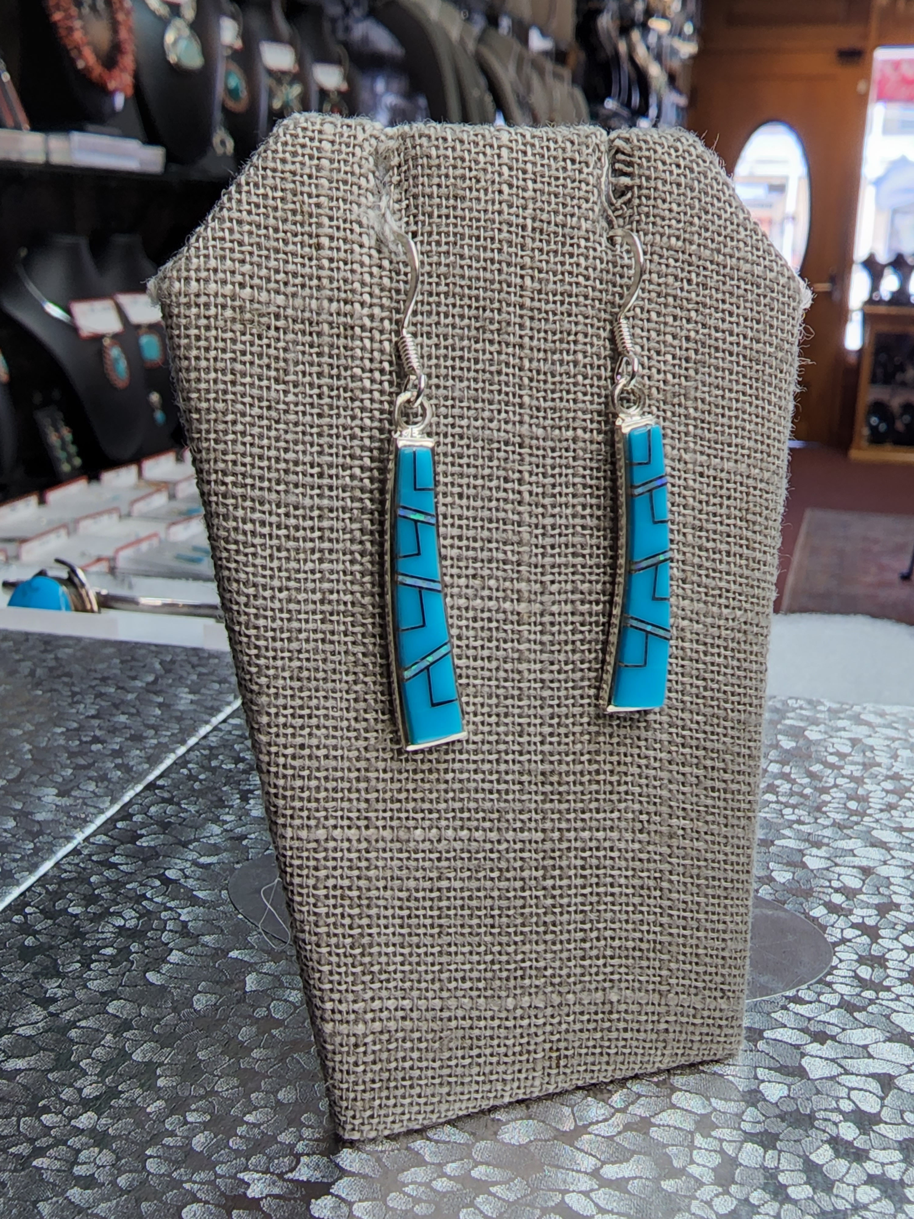 Sterling Silver Turquoise and Opal Curve Earrings