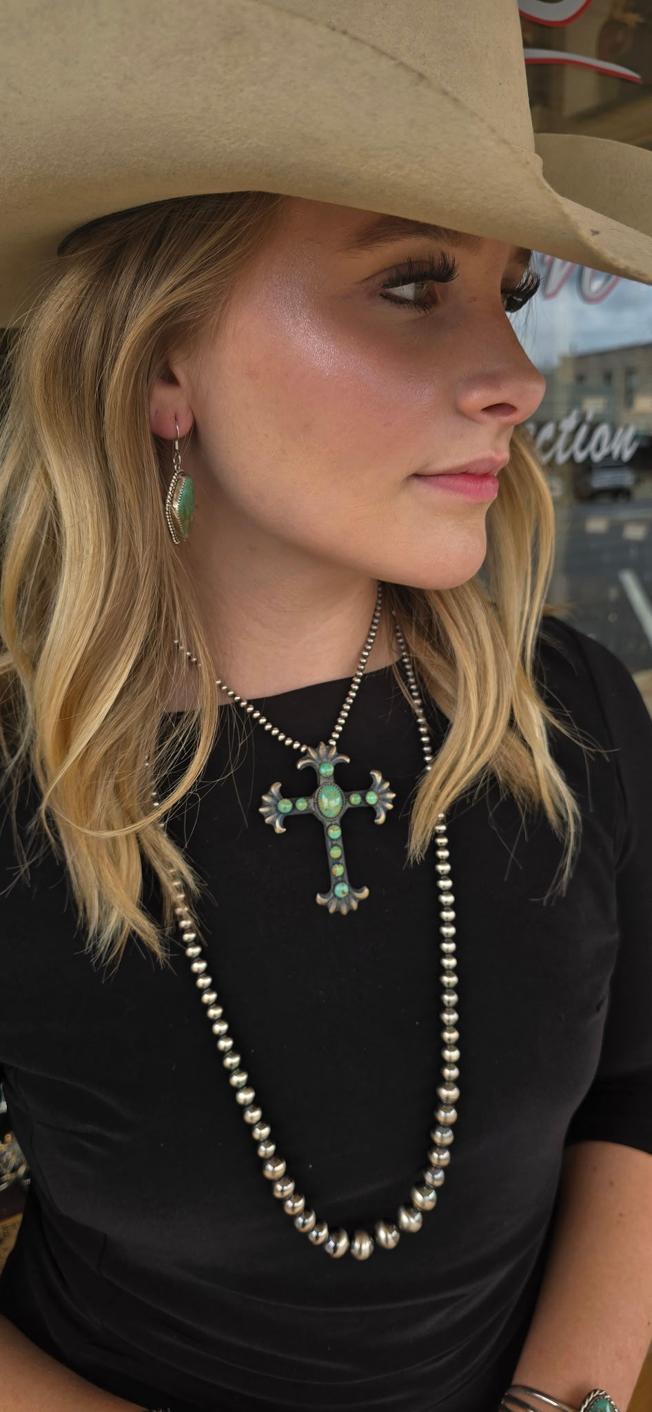 Vintage Turquoise Cross and Navao Pearl Set