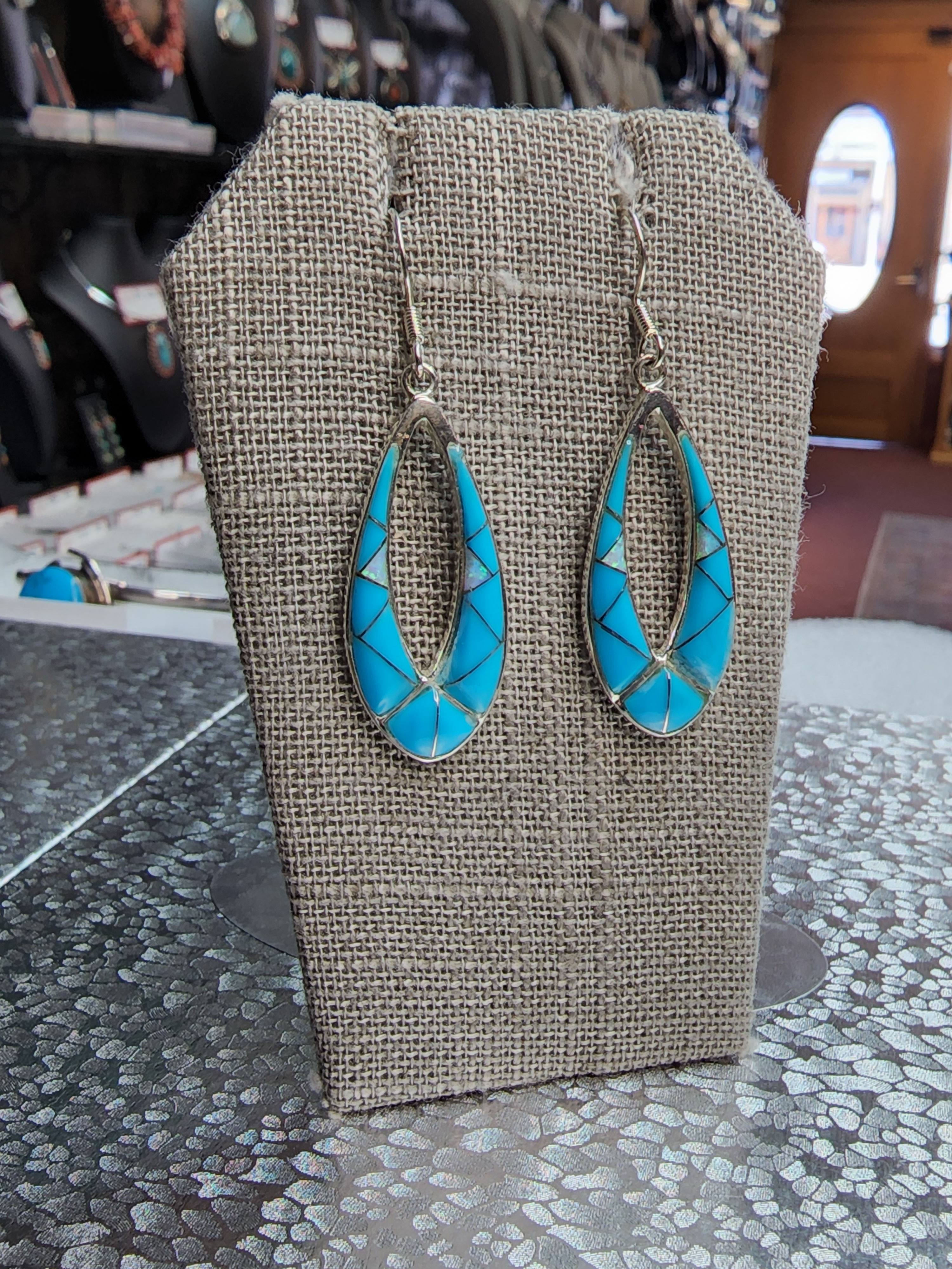 Sterling Silver Turquoise & Opal TearDrop Earrings